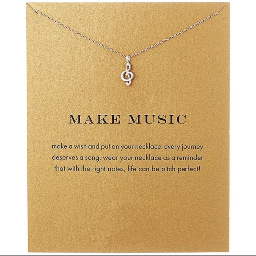 Treble clef Necklace Silver Chain Make Music Card Music Note